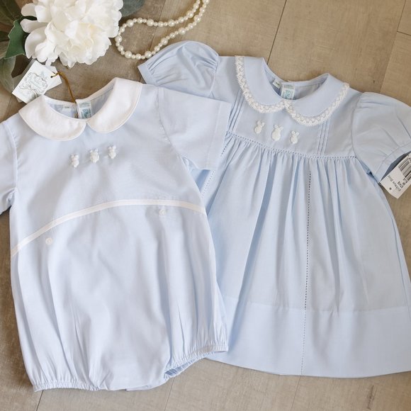 Blue Heirloom Dress Bunny Embroidery Lace Spring Portrait Feltman Brothers NWT - Picture 6 of 7